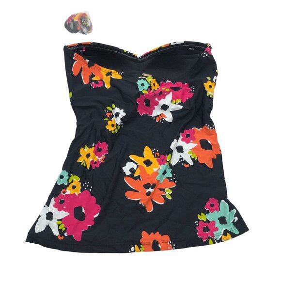 Anne Cole Floral Print Removable Strap Tankini Swim Top Black Multicolor XS - Picture 3 of 6